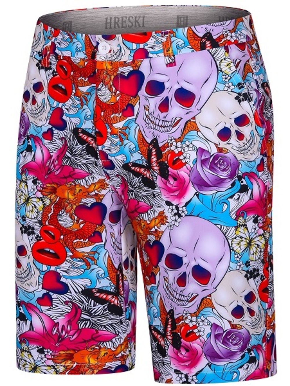 HRESKI Skulls and Roses Golf Shorts waist 38”